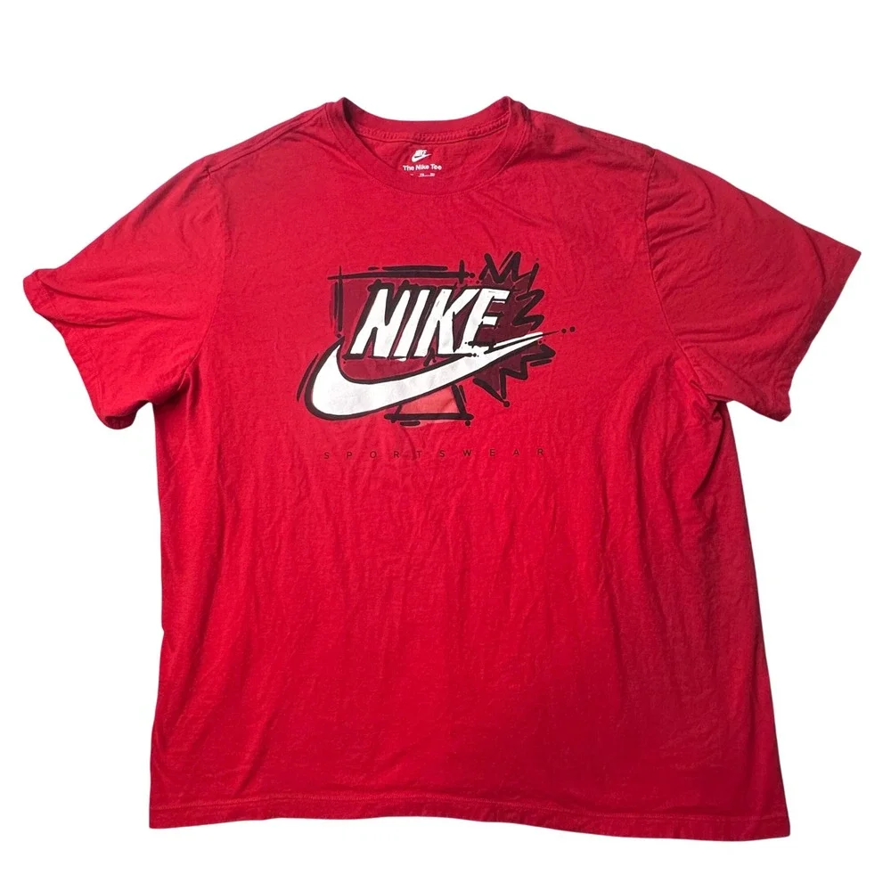 Nike T-Shirt Mens XXL Red Sportswear Graphic Swoosh Cotton 637586-RMF S/S